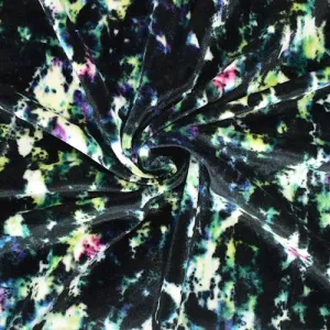 4 YD PC-Black/Mist Lime/Multi Abstract Texture Printed Velvet Knit Fabric