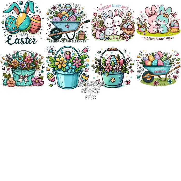 43 Cute Easter Eggs Day Designs Bundle PNG