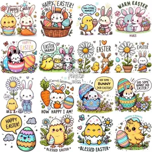 43 Cute Easter Eggs Day Designs Bundle PNG