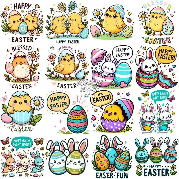 43 Cute Easter Eggs Day Designs Bundle PNG