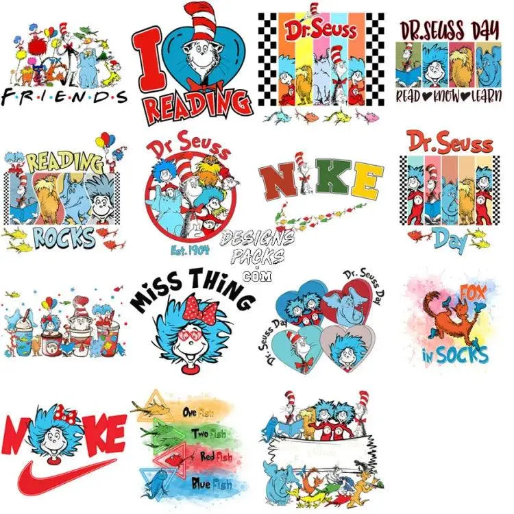 63 Cartoon Seuss Kids Designs Bundle PNG