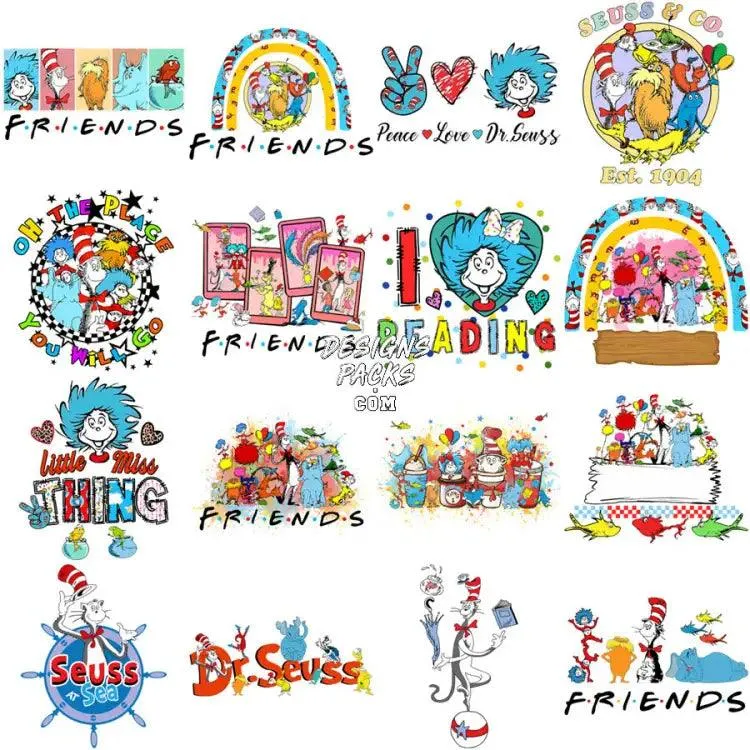 63 Cartoon Seuss Kids Designs Bundle PNG