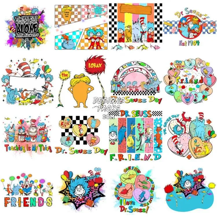 63 Cartoon Seuss Kids Designs Bundle PNG