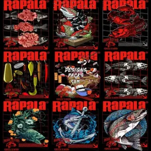 9 Brand Fishing Lovers Rapala Streetwear Designs Bundle PNG   PSD