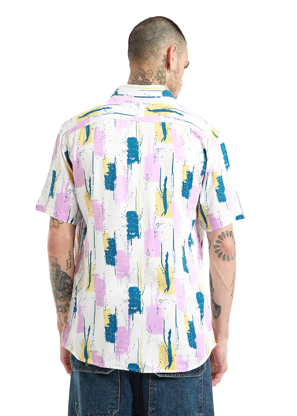 Abstract Pink Print Half Sleeve Shirt