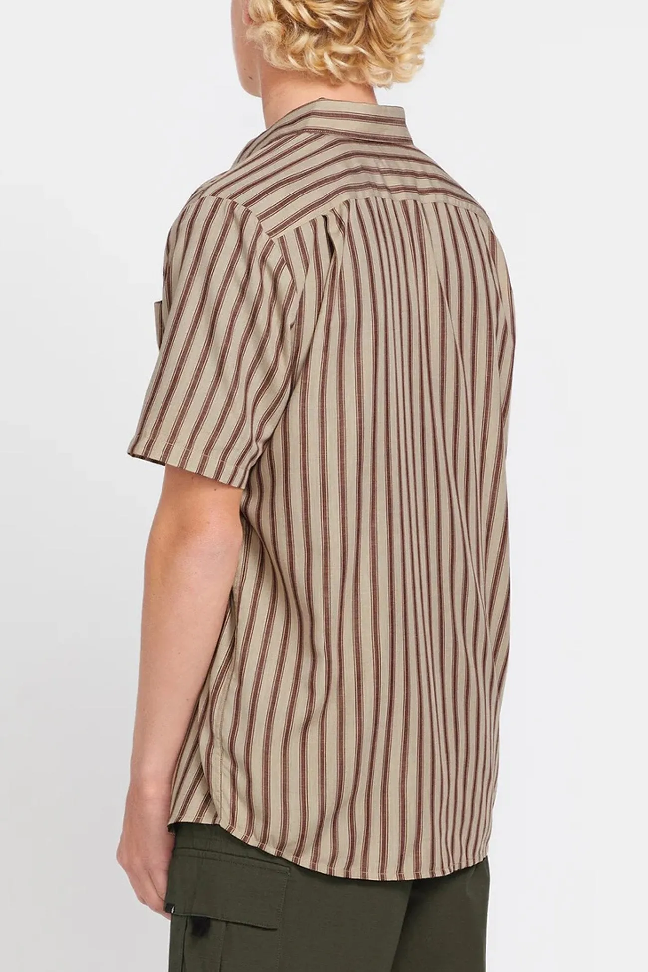 Arvostripe Woven Short Sleeve Shirt Light Khaki