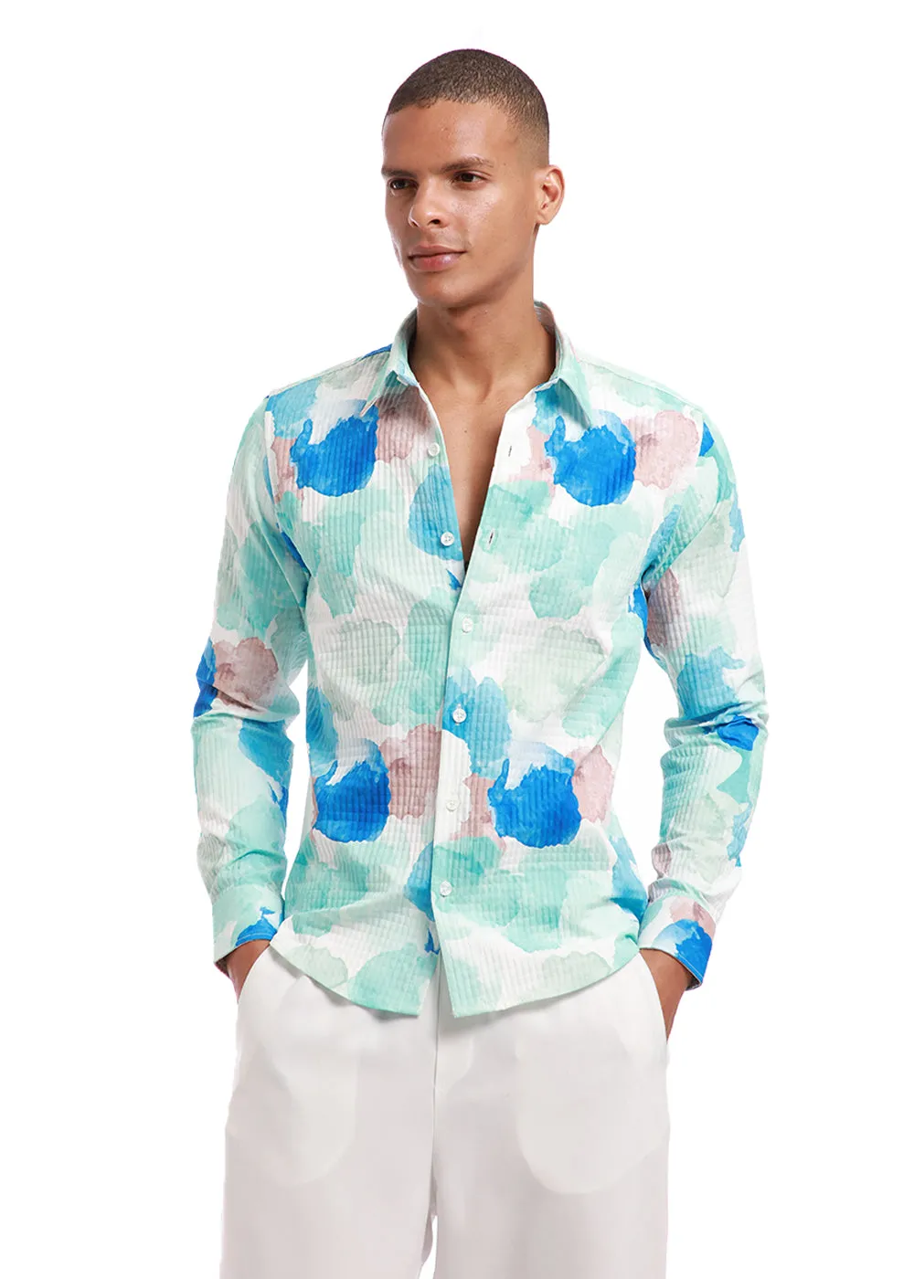 Azure Abstract Print Puff Shirt