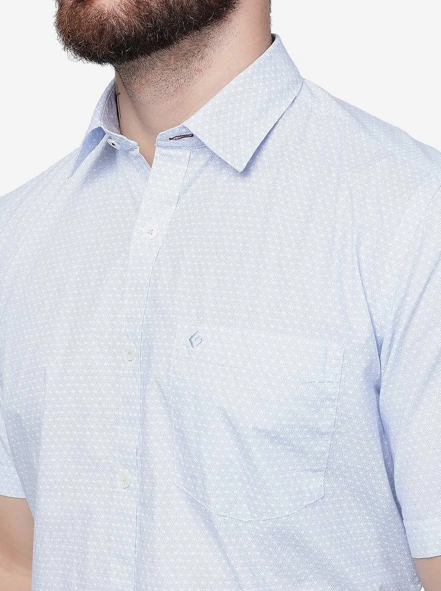 Azure Blue Printed Smart Fit Semi Casual Shirt | Greenfibre