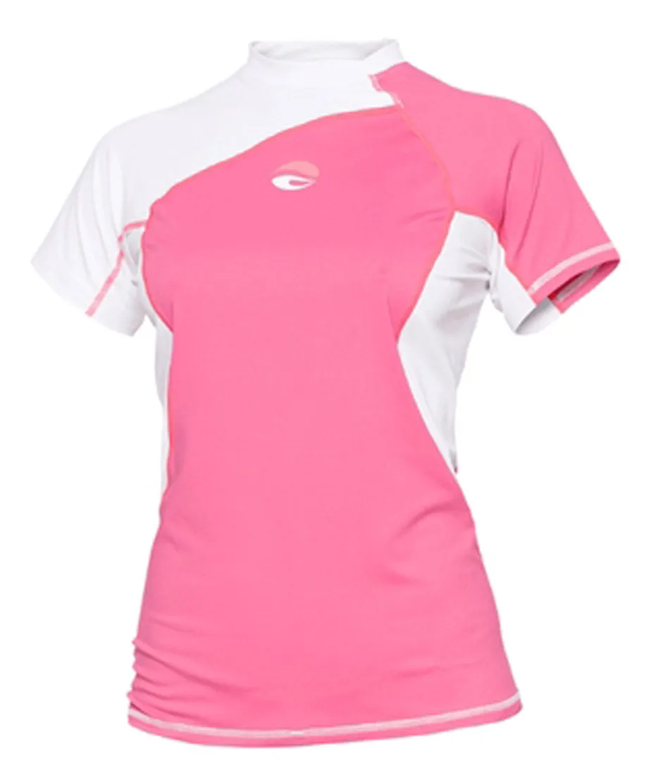 Bare Womens Short Sleeve PINK Watershirt Rash Guard with 50  SPF UV Protection