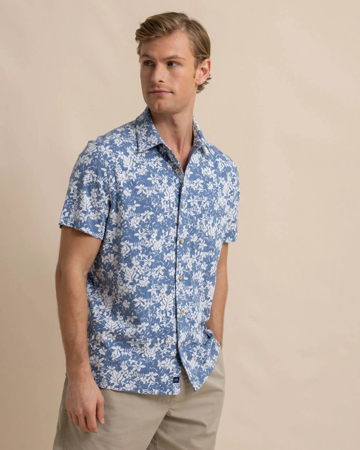 Beachcast Island Blooms Knit Short Sleeve Sport Shirt