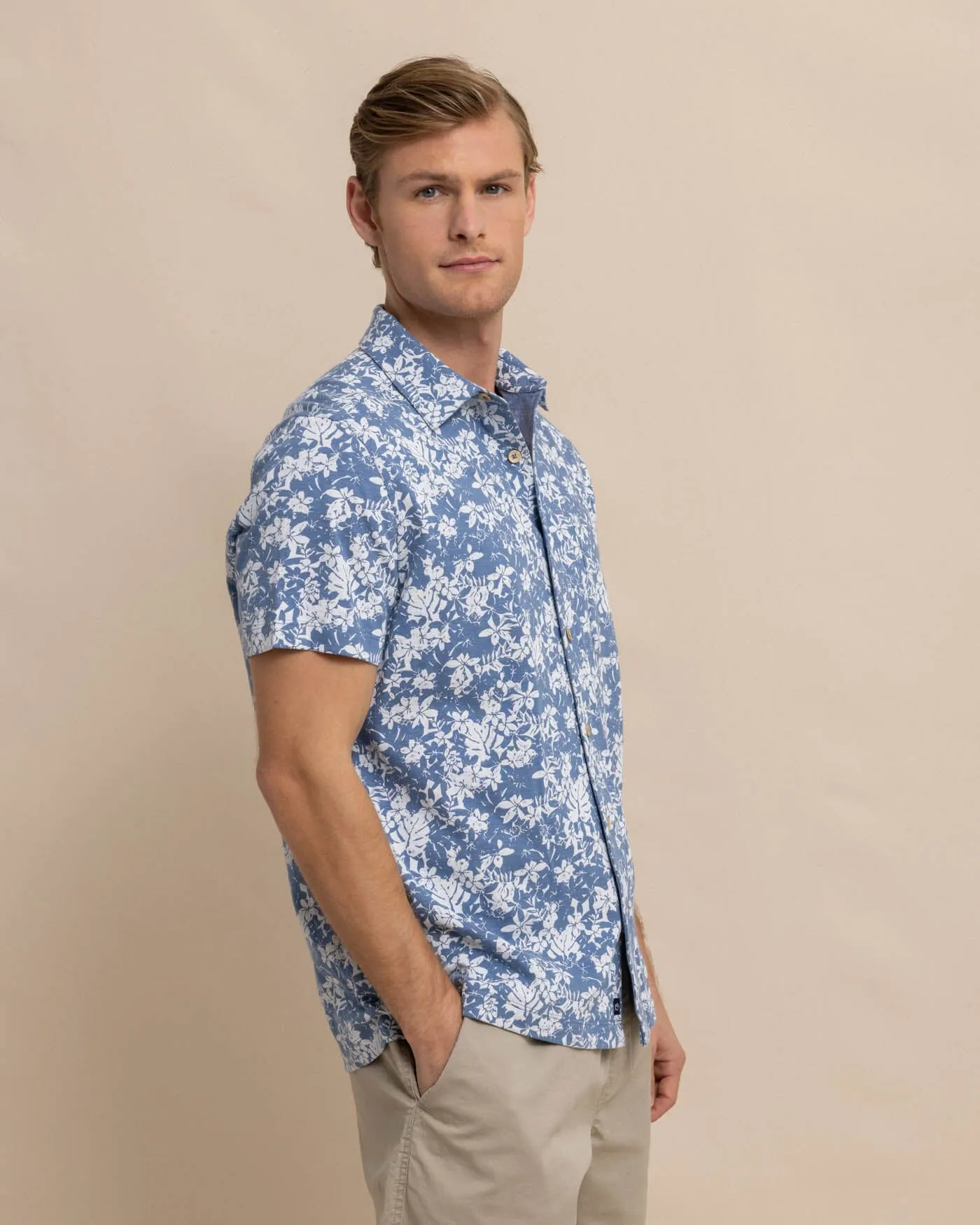 Beachcast Island Blooms Knit Short Sleeve Sport Shirt