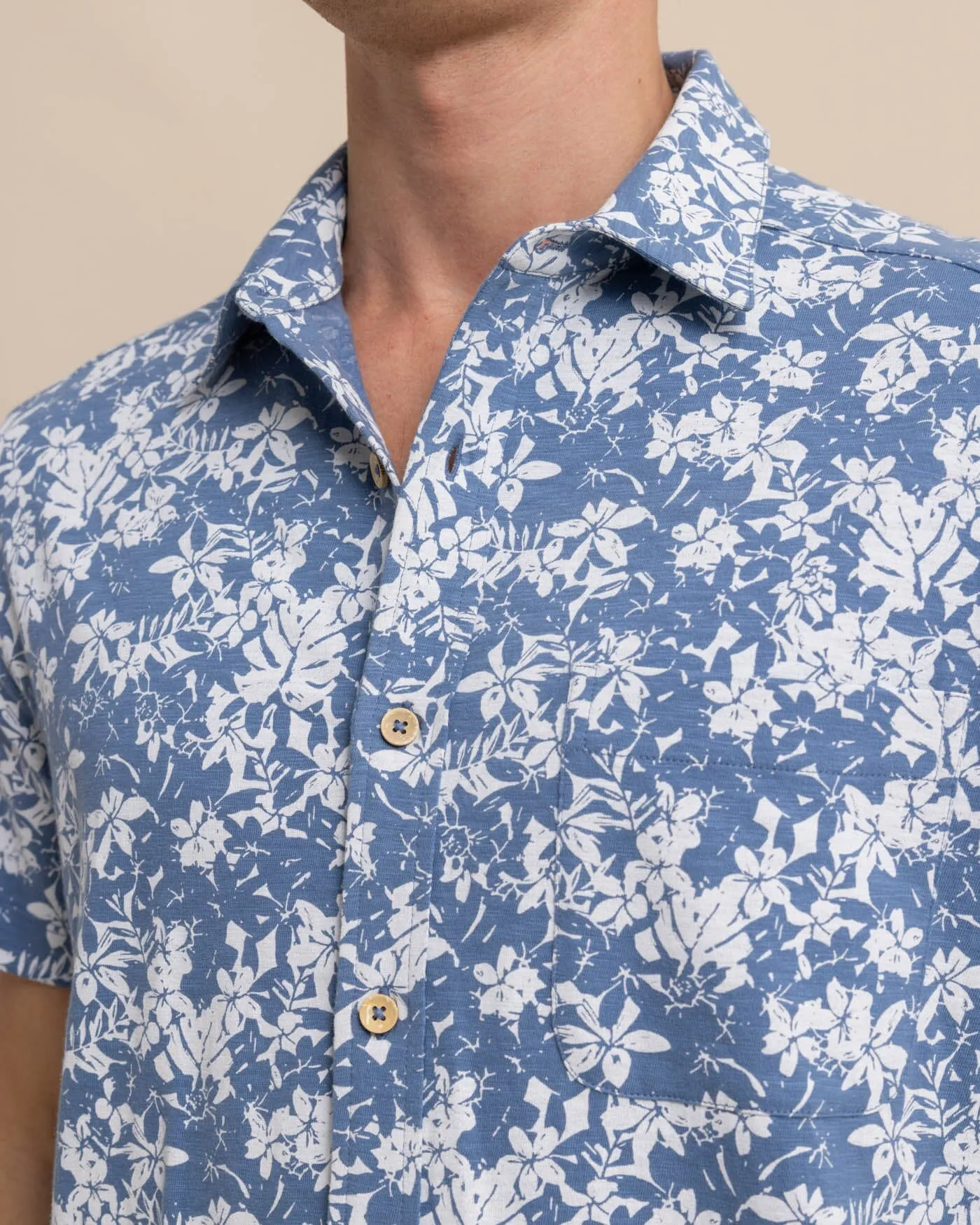 Beachcast Island Blooms Knit Short Sleeve Sport Shirt