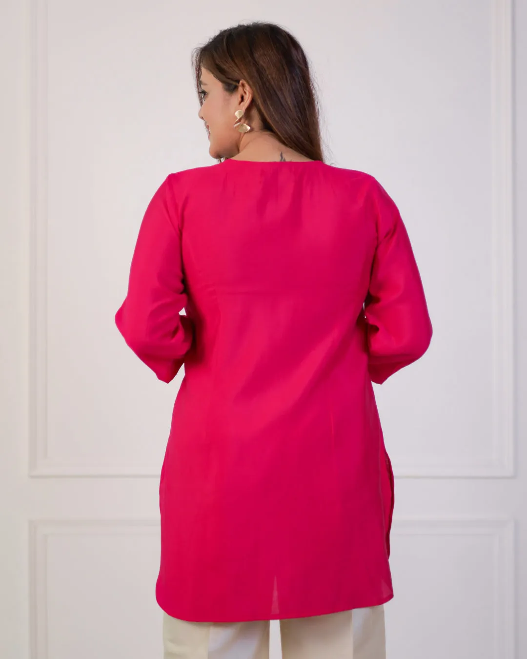 Cerise Pink Solid Embellished Shirt