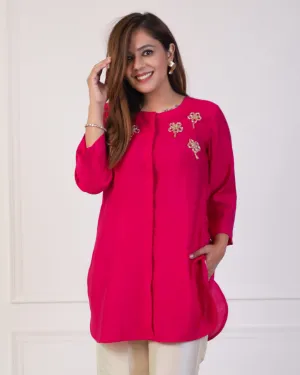 Cerise Pink Solid Embellished Shirt