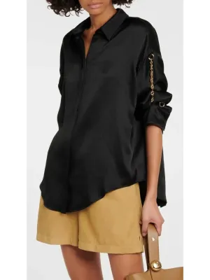 Chain-Sleeve Satin Shirt, Black