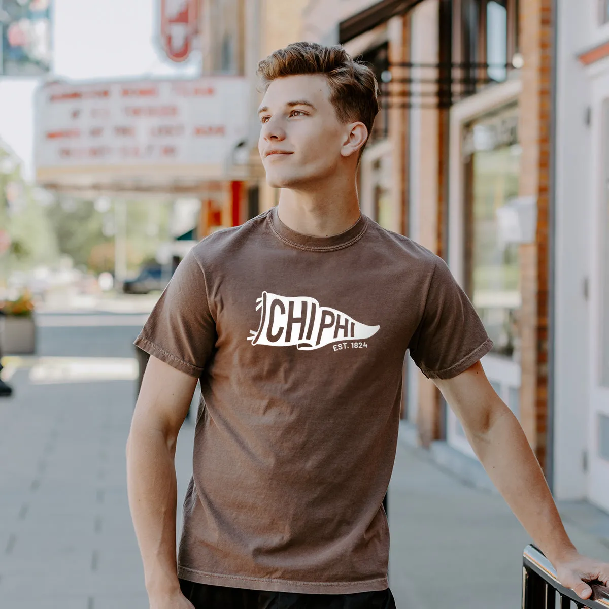 Chi Phi Comfort Colors Brown Pennant Short Sleeve Tee