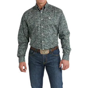 Cinch Men's Button Down Green And Cream Shirt