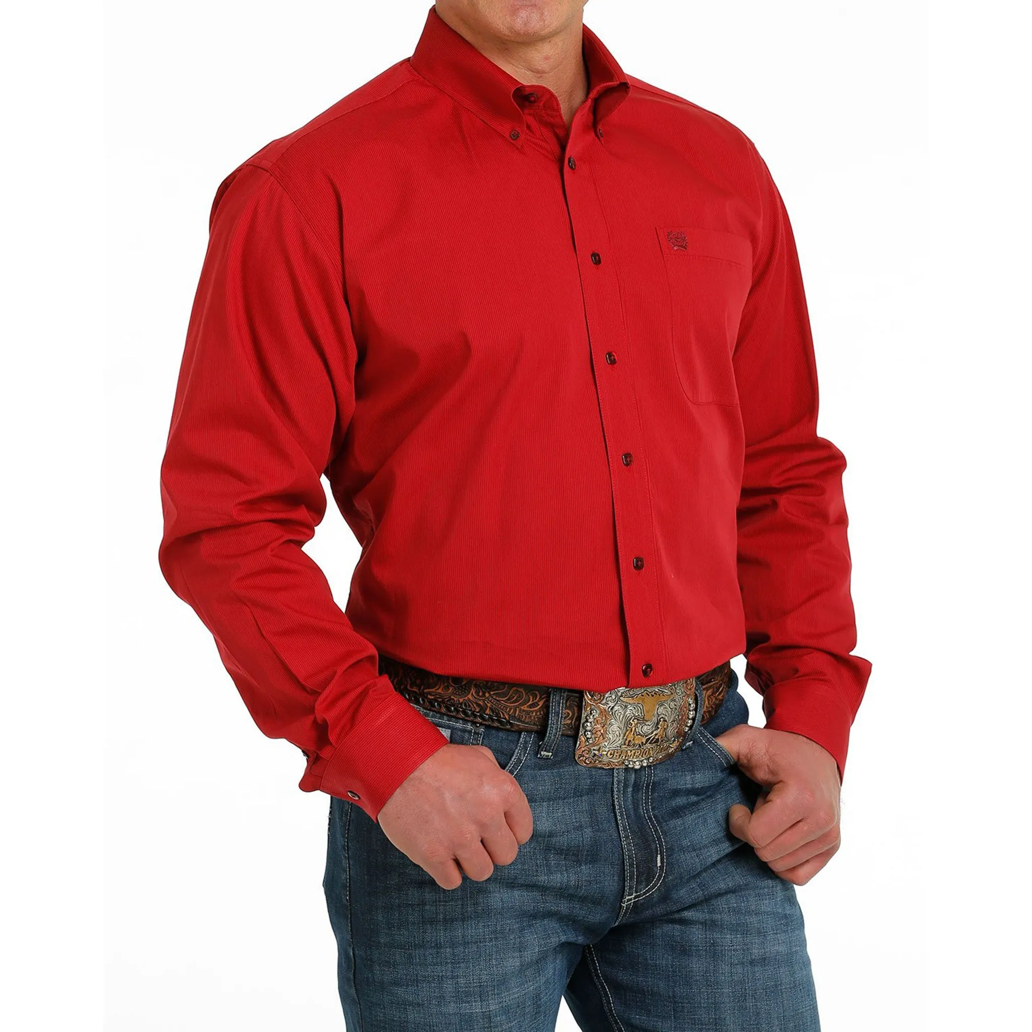 Cinch Men's Red & Black Micro Striped Shirt