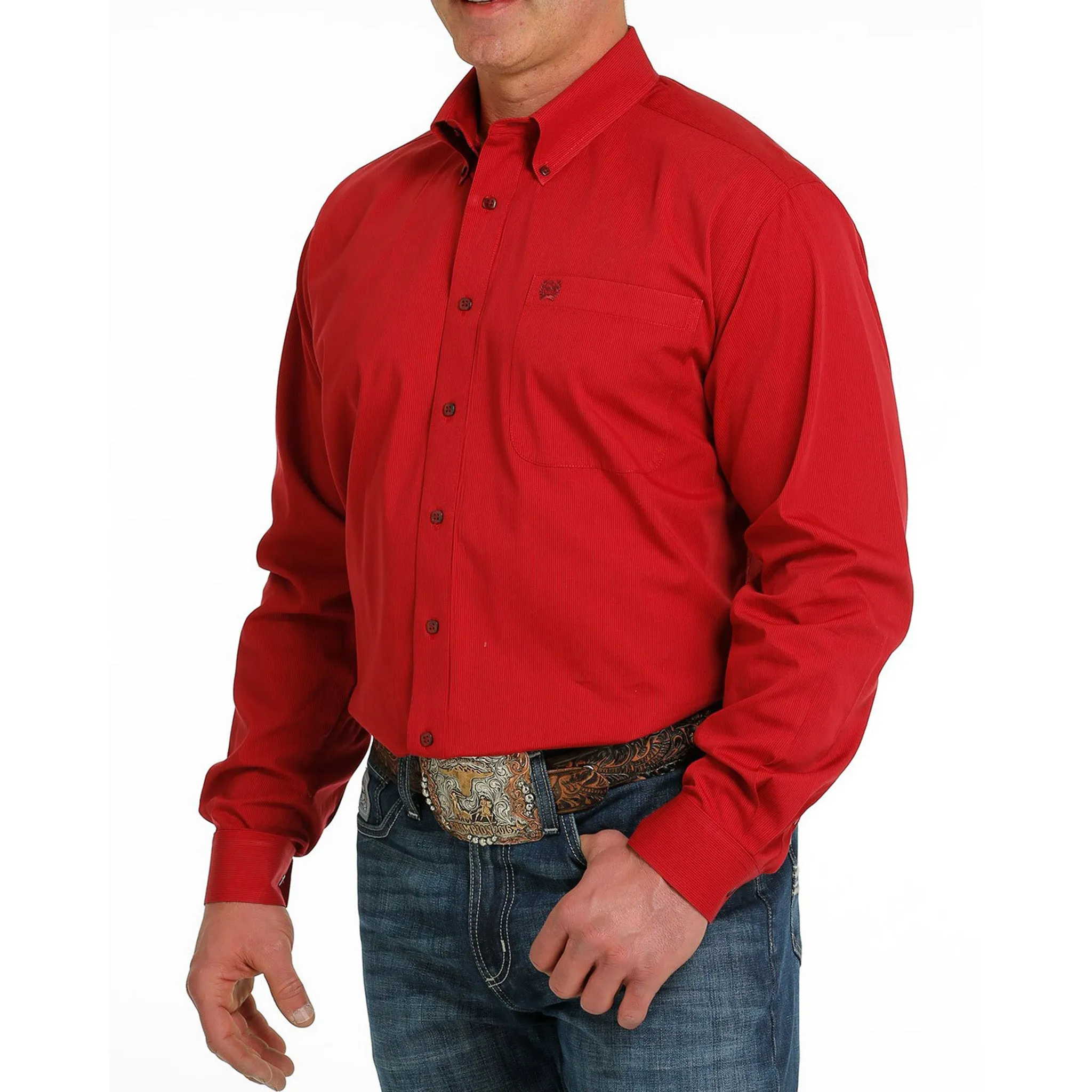 Cinch Men's Red & Black Micro Striped Shirt