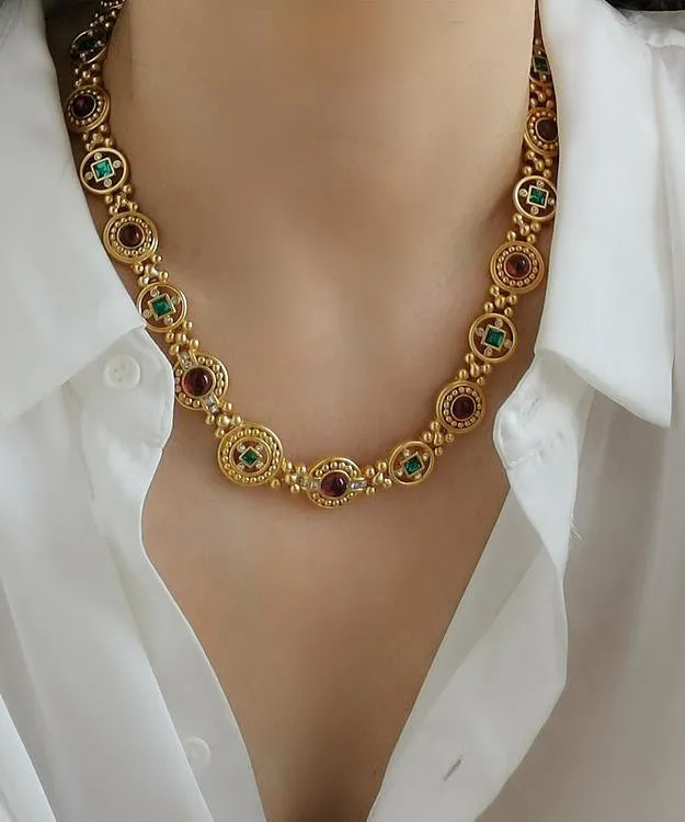 Classy Gold Copper Overgild Hollow Out Coloured Glaze Collar Necklace GH1008