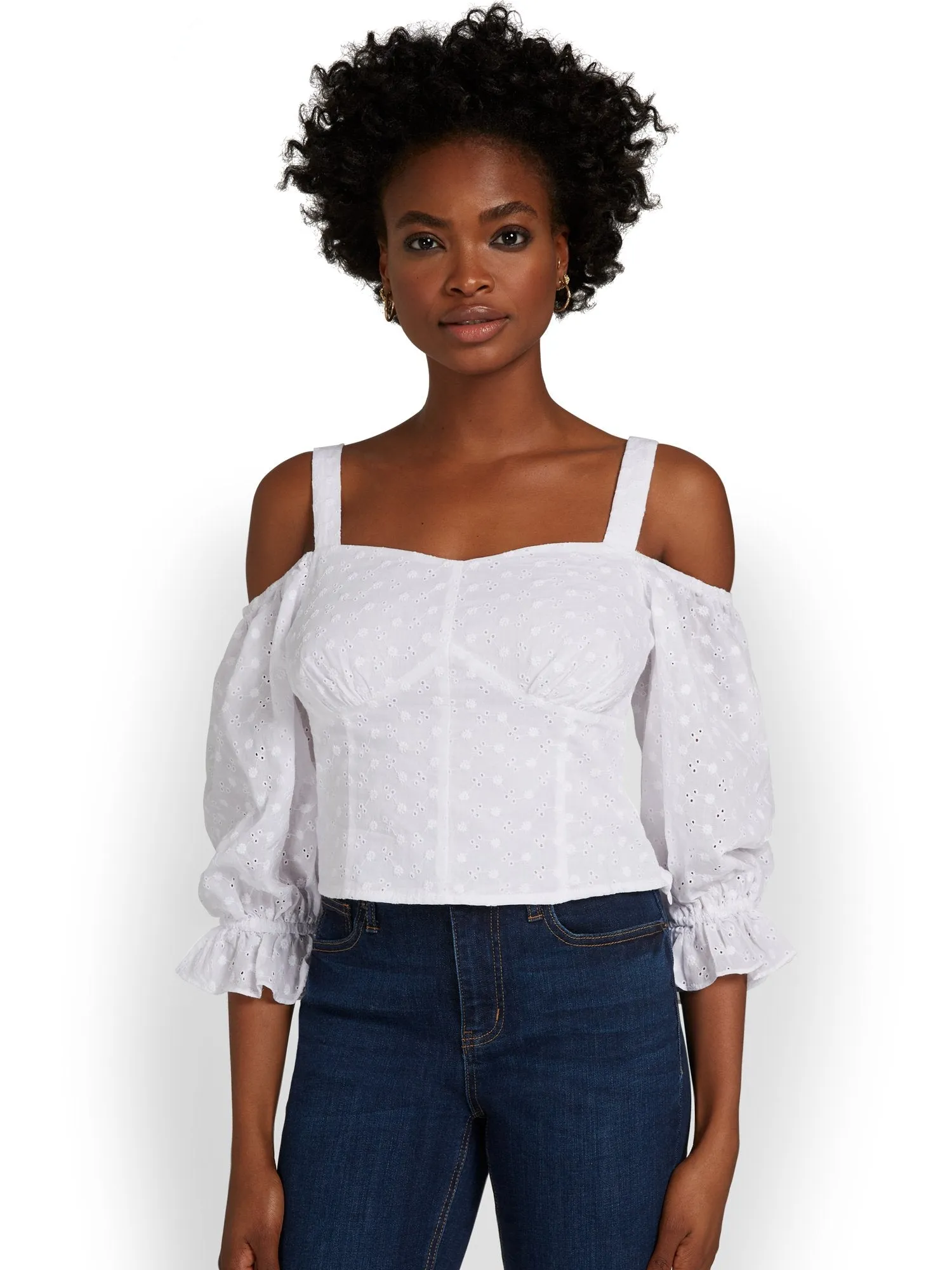 Cold-Shoulder Eyelet Blouse - Lily & Cali