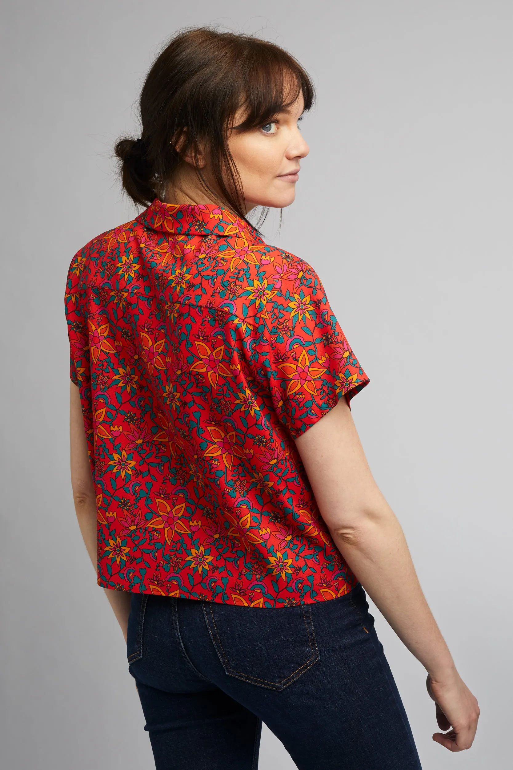 Cropped Cuban Collar Shirt in Kampot Print