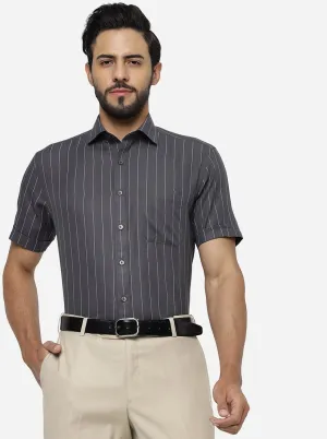 Dark Grey Striped Regular Fit Formal Shirt | Greenfibre