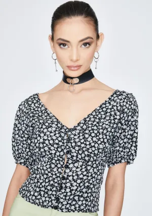 Ditsy Rose Black Moria Crop Top