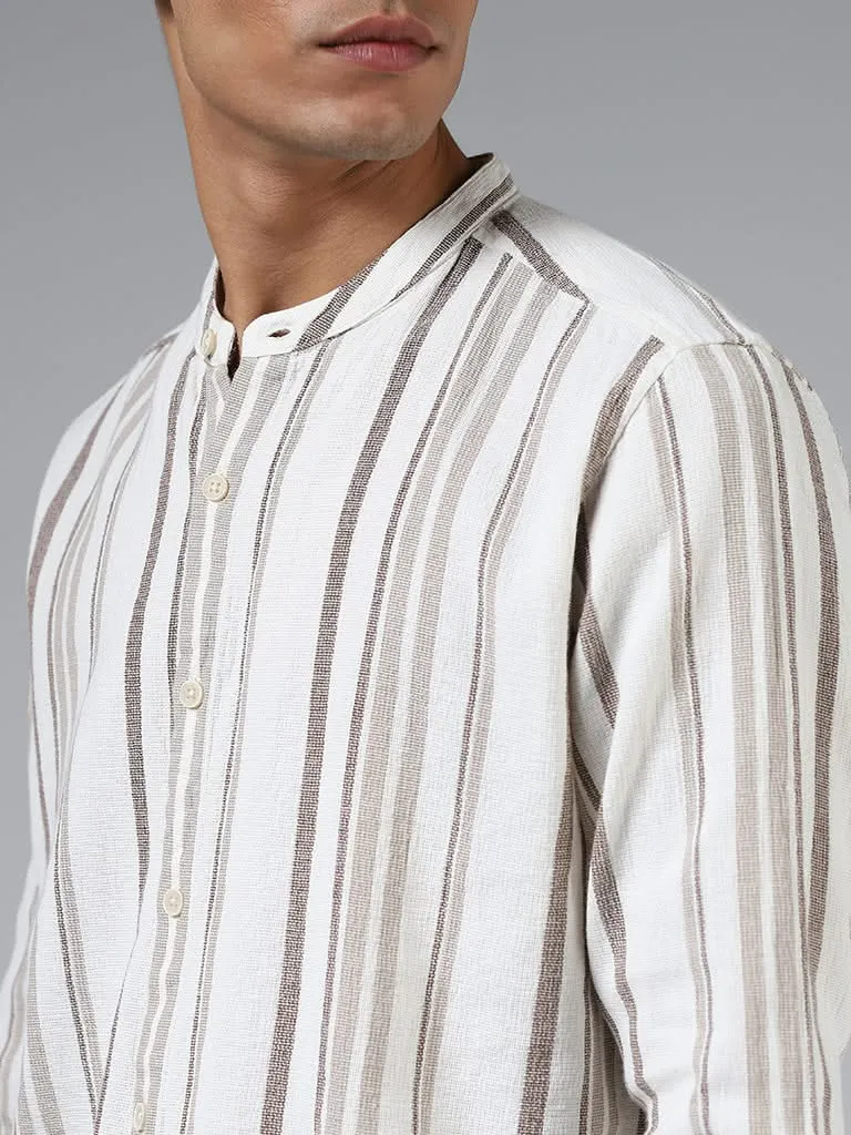 ETA Off White Striped Cotton Resort-Fit Shirt