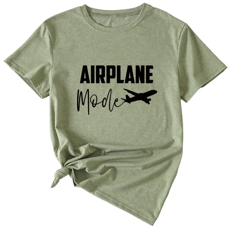 Fashion Women's Airplane Woman Casual Short Sleeves