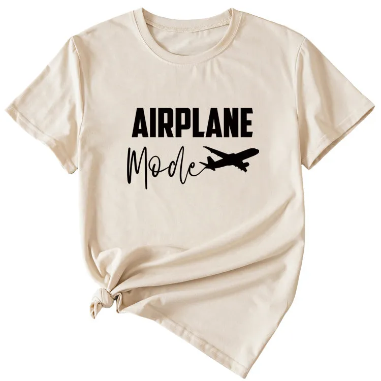 Fashion Women's Airplane Woman Casual Short Sleeves