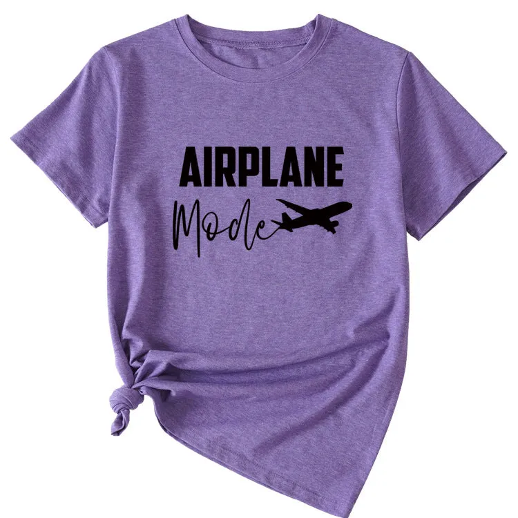 Fashion Women's Airplane Woman Casual Short Sleeves