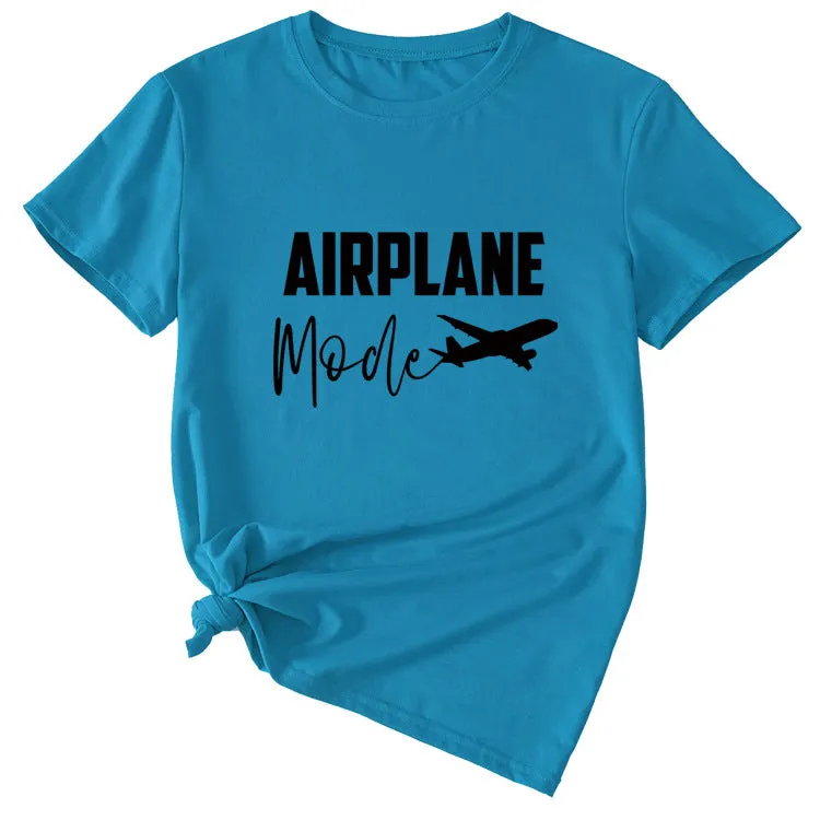 Fashion Women's Airplane Woman Casual Short Sleeves