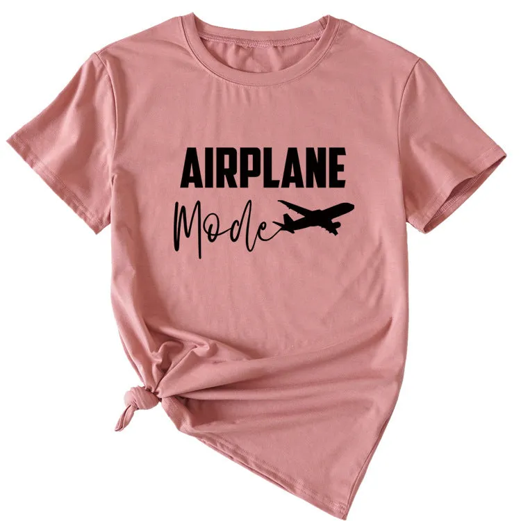 Fashion Women's Airplane Woman Casual Short Sleeves