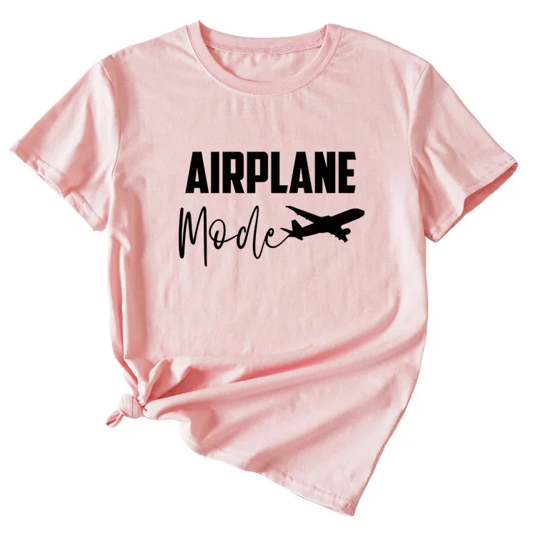 Fashion Women's Airplane Woman Casual Short Sleeves