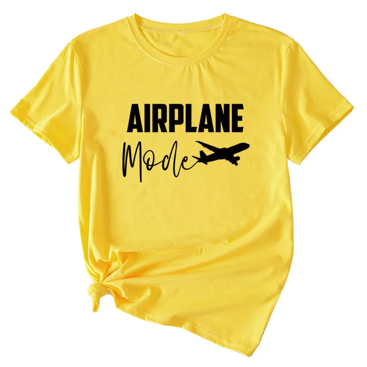 Fashion Women's Airplane Woman Casual Short Sleeves