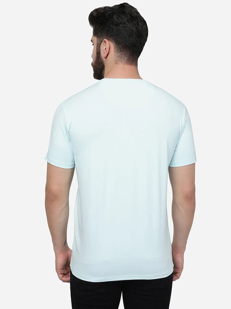 Glass Blue Printed Slim Fit T-Shirt | JadeBlue