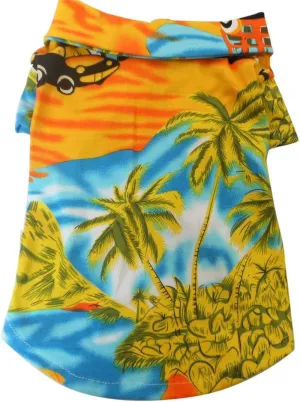 Hawaiian Beach Coconut Tree Print Dog Shirt Summer Camp Shirt Clothes (Yellow M)