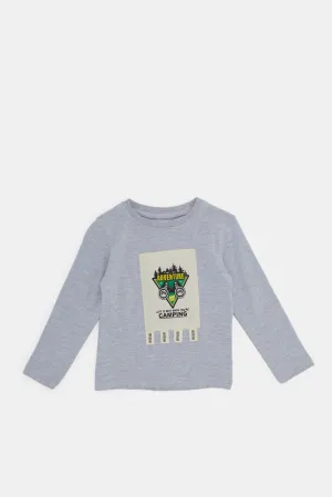 Infant Boys Grey Printed Long Sleeves T-Shirt