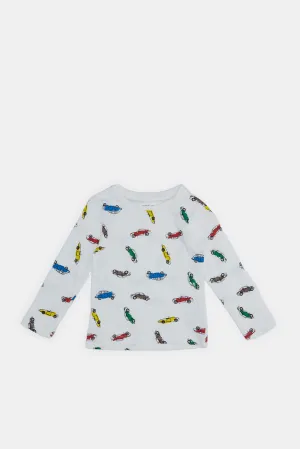 Infant Boys White Cars Print T-Shirt