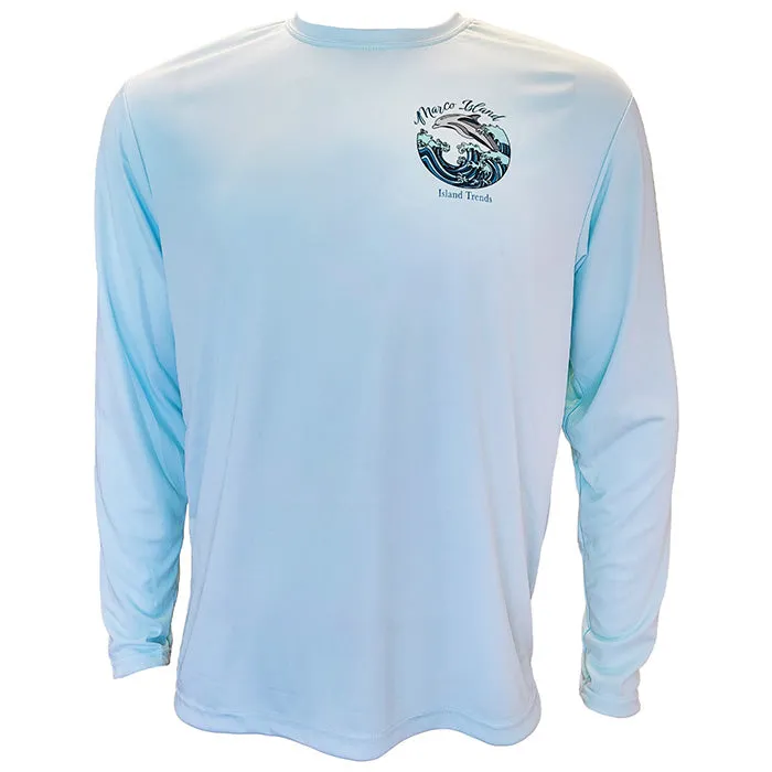 Island Trends Marco Island Dolphin Wave Long Sleeve Performance T-Shirt - Pastel Blue