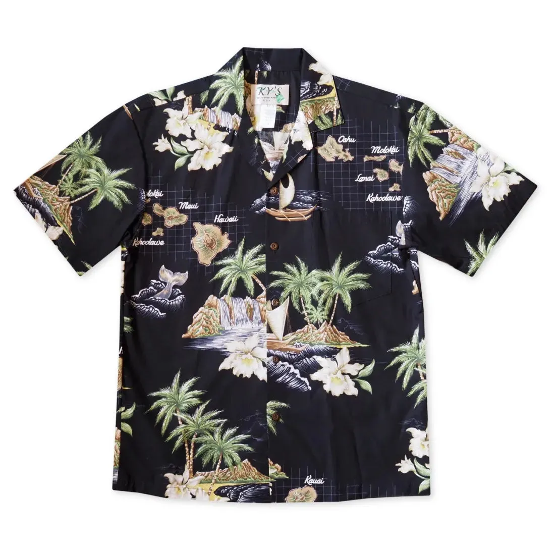 Island Voyage Black Hawaiian Cotton Shirt