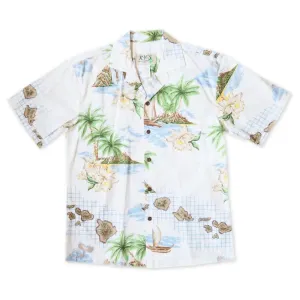 Island Voyage White Hawaiian Cotton Shirt