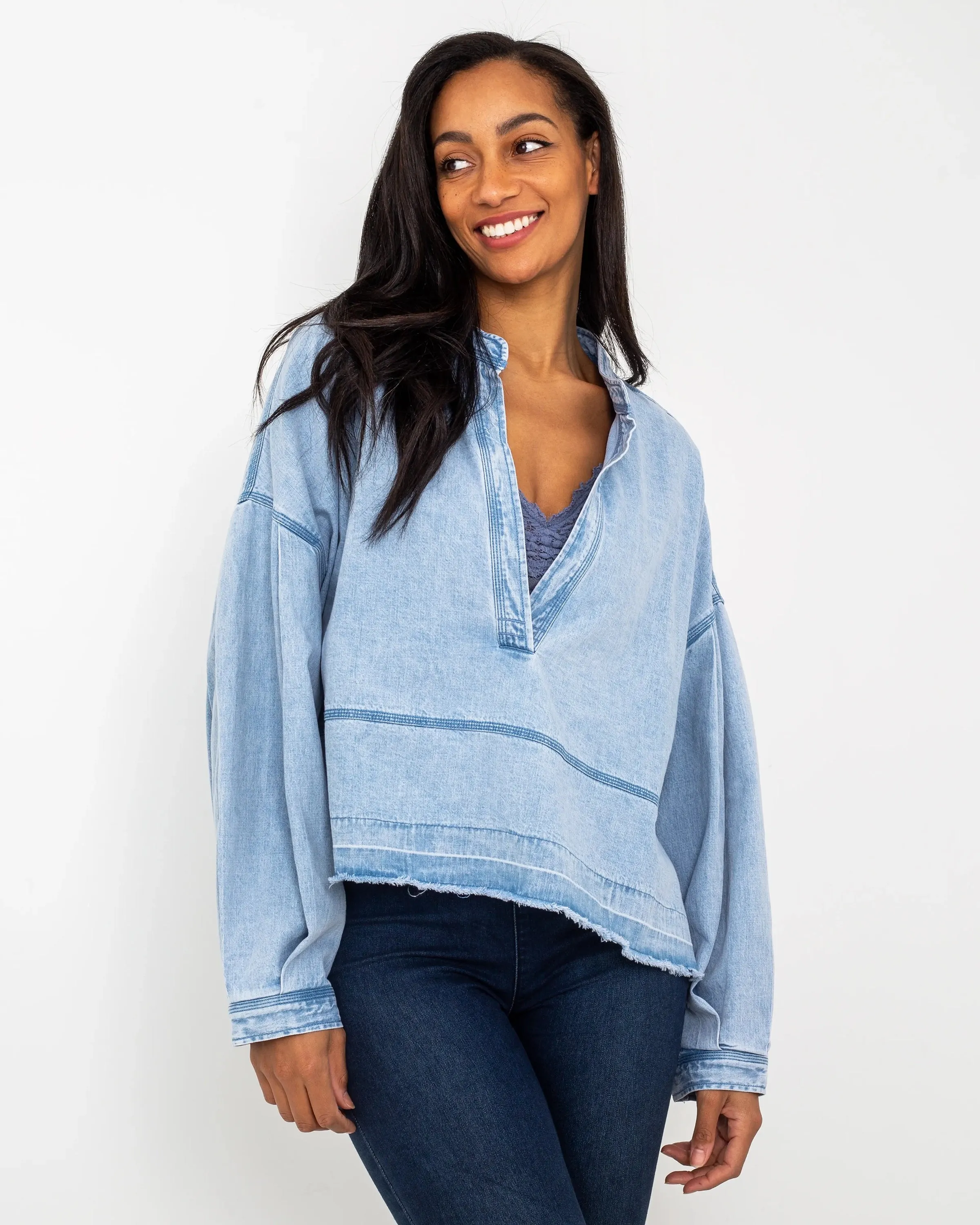 Jude Denim Pullover Shirt in Vintage Indigo