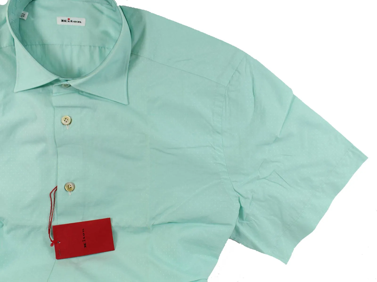 Kiton Short Sleeve Shirt Mint Green 40 - 15 3/4 REDUCED SALE