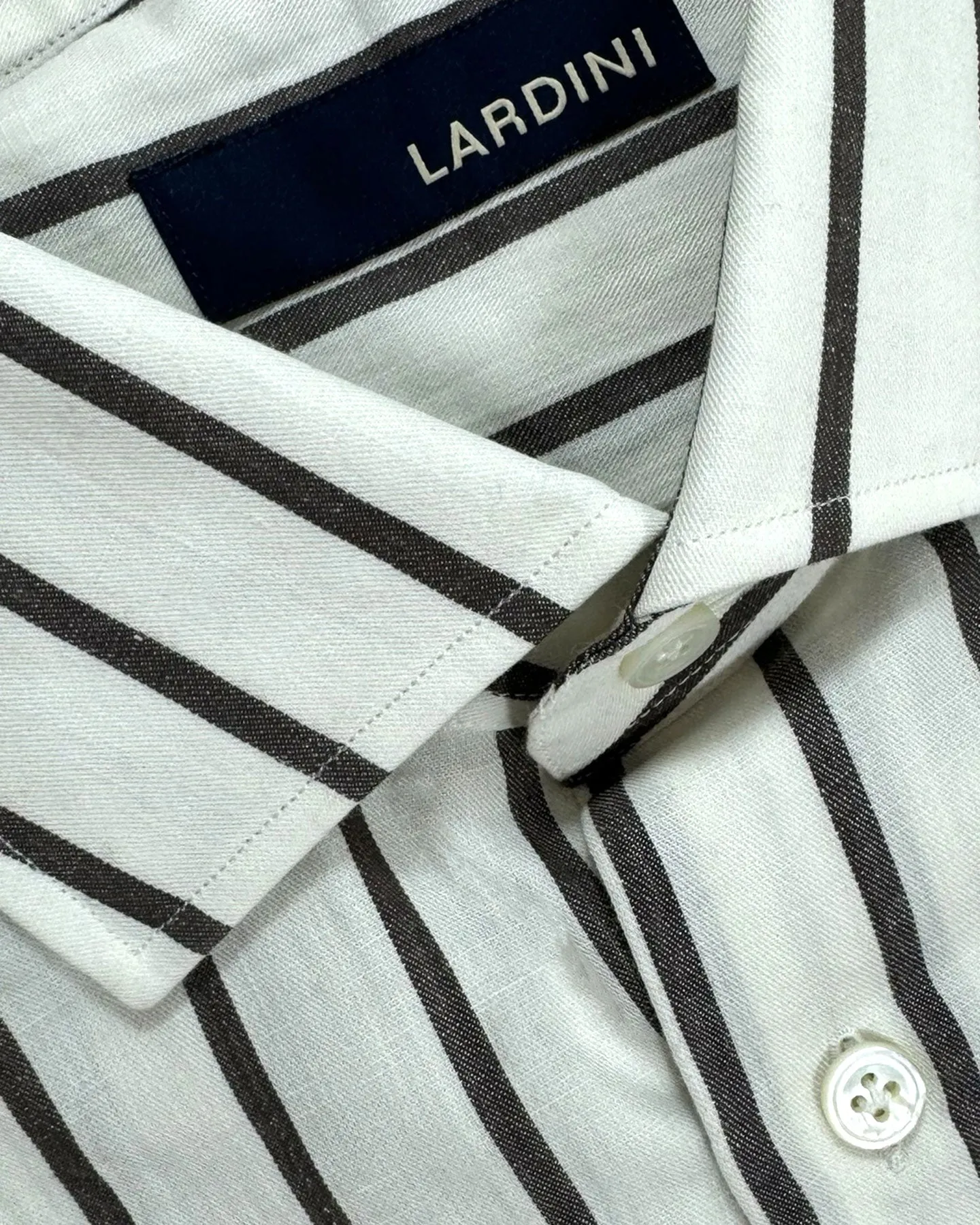 Lardini Dress Shirt White Brown Stripes Design Flax Wool Cotton 41 - 16 SALE