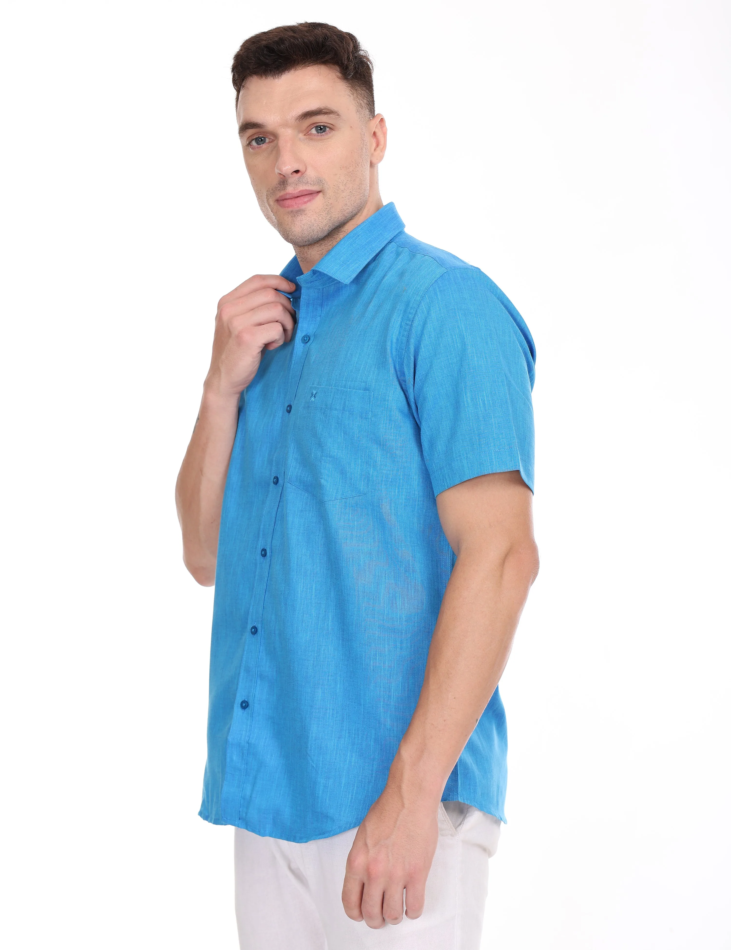 Linseed Cotton Colour Shirt Half Sleeve - 17006