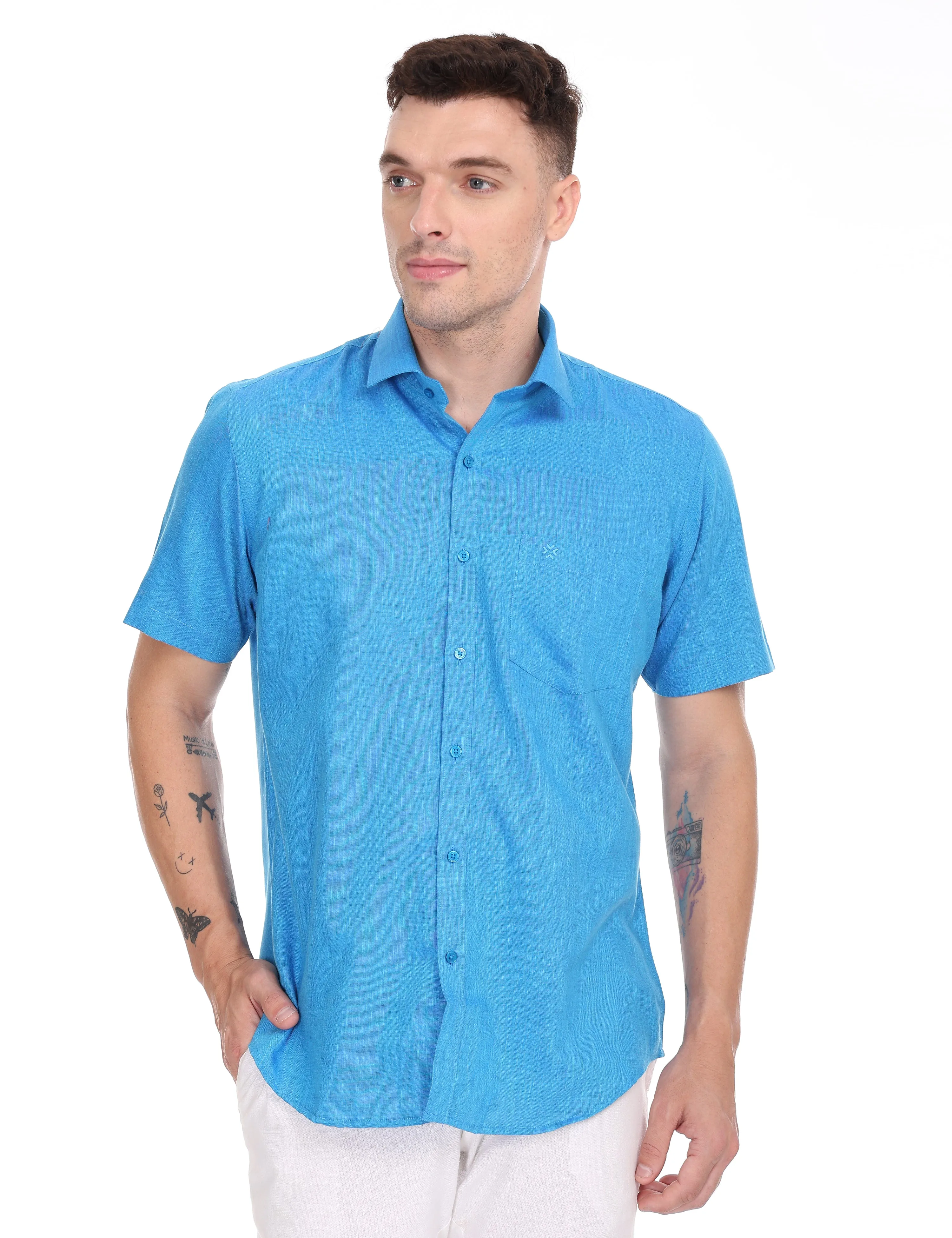 Linseed Cotton Colour Shirt Half Sleeve - 17006