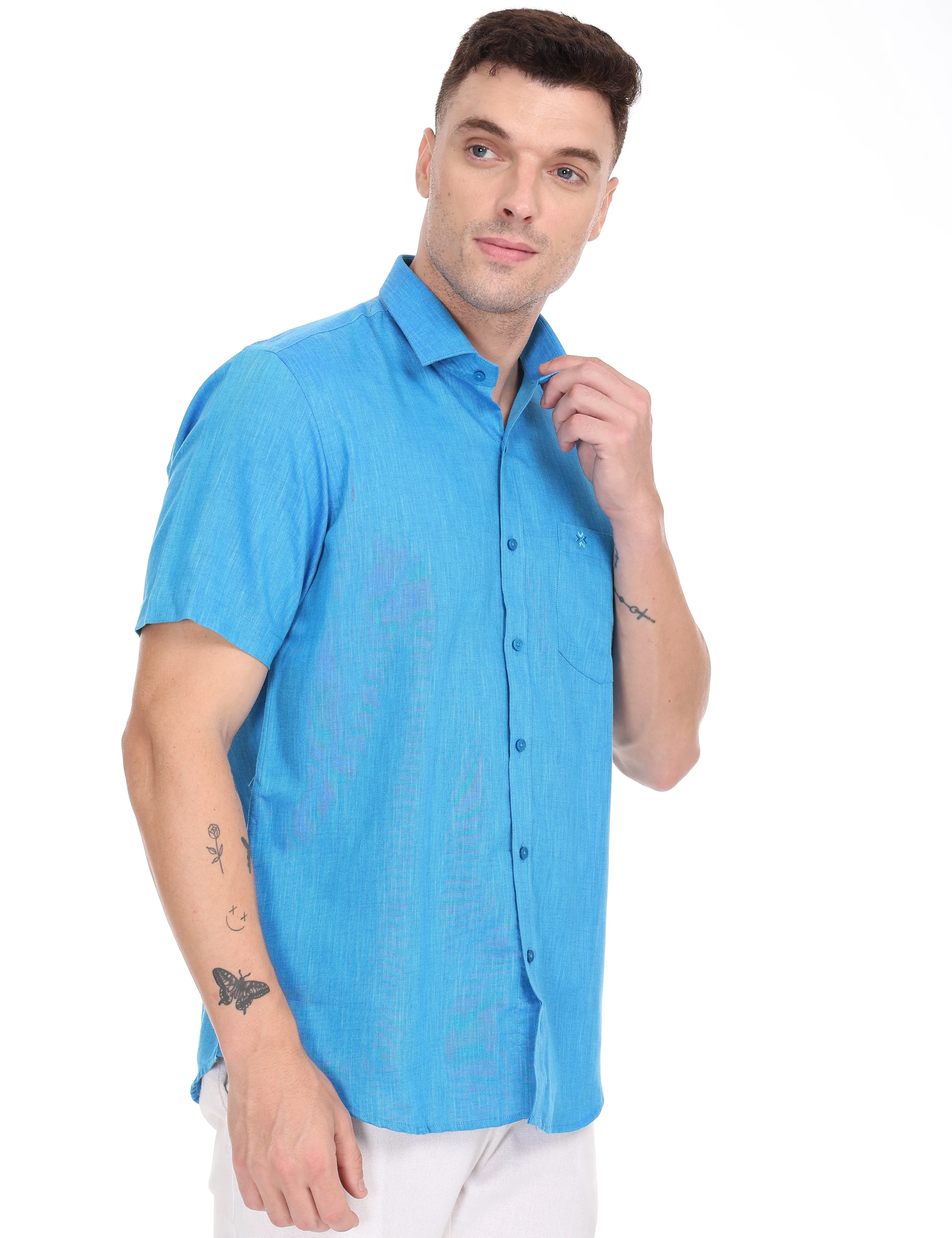 Linseed Cotton Colour Shirt Half Sleeve - 17006