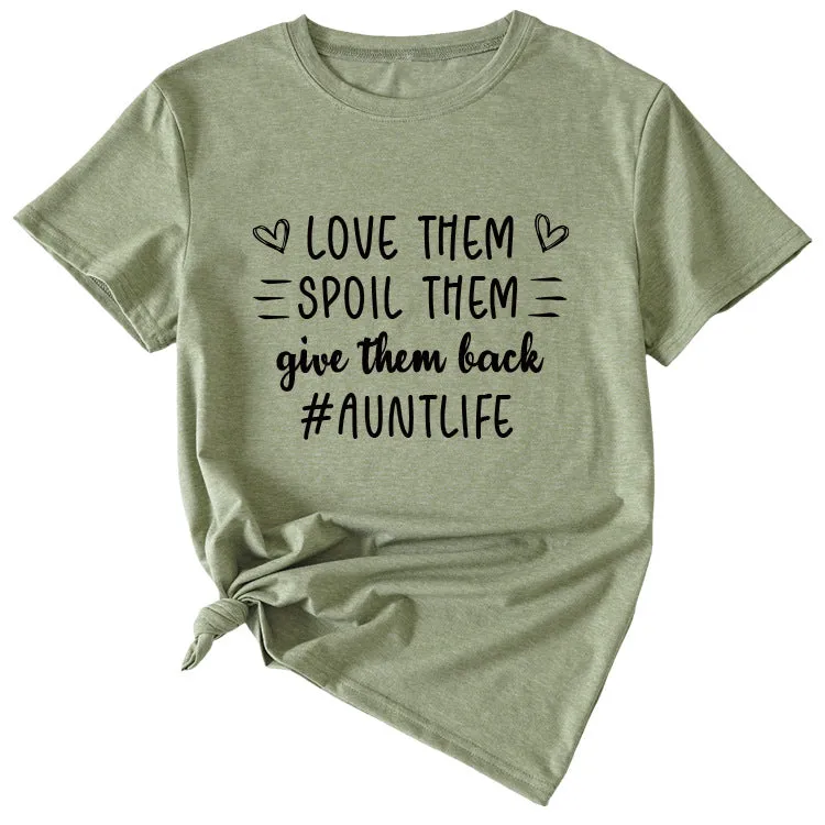 Love Them Spool Letter Print Casual Round Neck Short Sleeve T-shirt